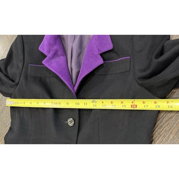 Algo Of Switzerland Cashmere Coat Women’s Medium Black Purple Corduroy Button - Picture 8 of 8